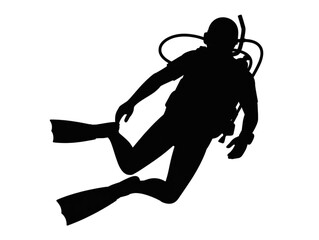 Black silhouette of a scuba diver with diving gear, underwater exploration, ocean adventure, and aquatic sport © KEYARANI