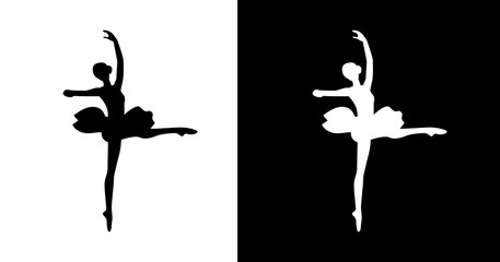 black and white illustration of ballerina icon © RismiL25