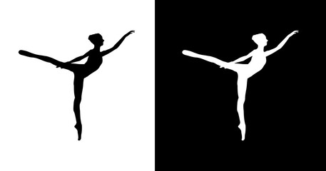 black and white illustration of ballerina icon © RismiL25