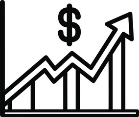 Financial bar chart and line graph icon with dollar sign showing economic profit increase