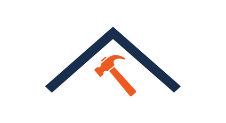 Modern Minimalist Roofing and Home Repair Logo Icon with Hammer and Roof Gable for Construction and Handyman Services