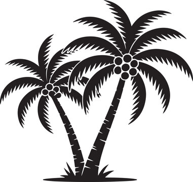Black silhouette of two palm trees with coconuts tropical palm tree silhouettes
