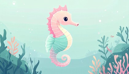 Colorful Seahorse in Oceanic Environment.