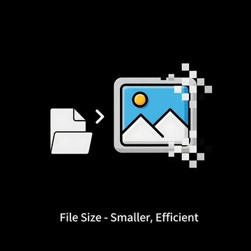 Iconic illustration demonstrating image file compression and size reduction