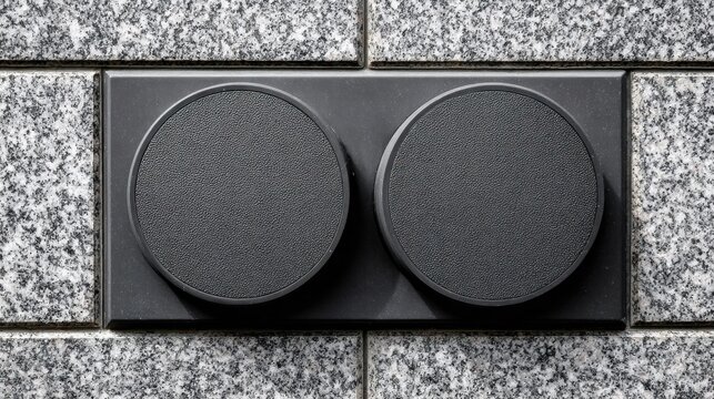 Modern light switch panel with two circular buttons on a textured wall