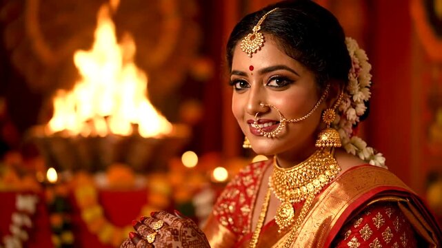 Indian woman in traditional wedding attire.
