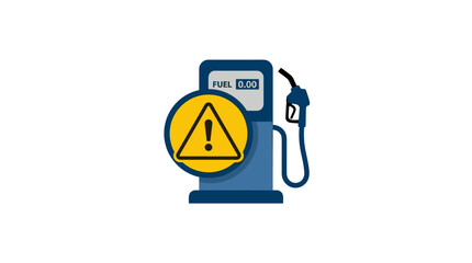 Fuel pump with warning sign, flat icon