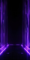 Fototapeta premium Futuristic Neon Glow Portal Background: A Sci-Fi Corridor with Vibrant Purple Lights and Black Space