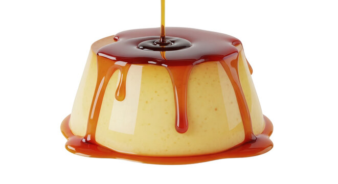 Creamy Brazilian pudim flan with caramel sauce dripping on top Isolated on transparent background