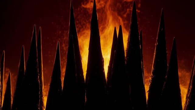 オレンジの逆光で炎のように見えるトゲトゲ映像