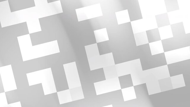 Abstract geometric design with white and grey squares and light streaks. Great for backgrounds, digital art, print materials, and web design.