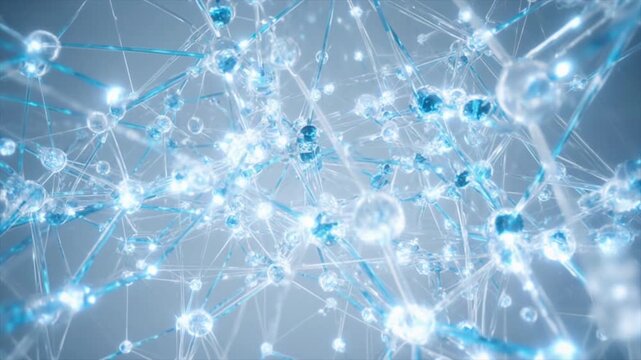 白と水色のクリーンなデータ通信ノードをパンする動画
