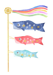 かわいい鯉のぼりの水彩イラスト