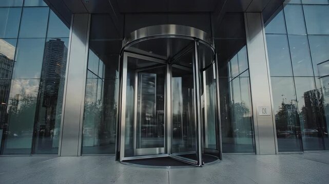 Revolving Door Entrance to Modern Building Architecture.