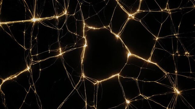 暗闇で光る抽象的な金継ぎの線がゆっくり回転するミニマル背景