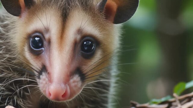 Close up Portrait of a Cute Baby Opossum in Nature