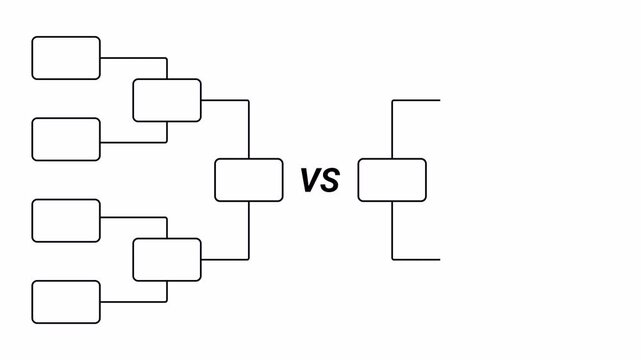 Tournament bracket animation for sports and gaming competitions with clean minimalist line graphics and versus text on white background 4k video transparent