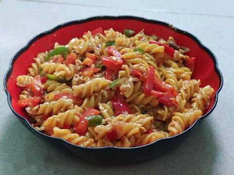 Homemade delicious pasta with tomato looks yummy