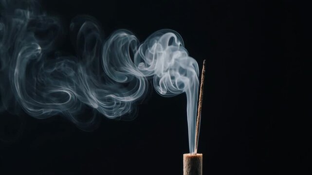 二筋に分かれて絡み合う煙をゆっくり追うパン映像