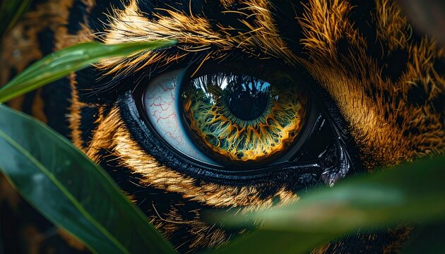 Close-up of a Tigers Eye with Foliage.