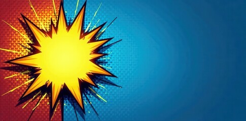 Naklejka premium Blue & yellow halftone comic book background with lightning bolt explosion , vibrant, comic book
