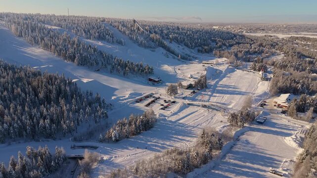 A Beautiful Winter Dat at Ounasvaara Ski Resort - Rovaniemi AERIAL