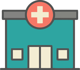 Obraz premium A cartoon illustration of a medical building with a red cross