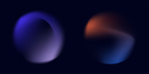 Abstract circle shapes with gradient isolated on black background. Vector set. Fluid vivid gradients for banners. Modern trendy design. Liquid shape. Colorful bright neon template. Dynamic soft color.