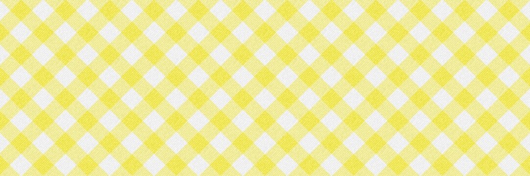 Seamless yellow gingham pattern background with realistic fabric texture. Classic argyle checkered textile design for picnic, kitchen, or summer themes.