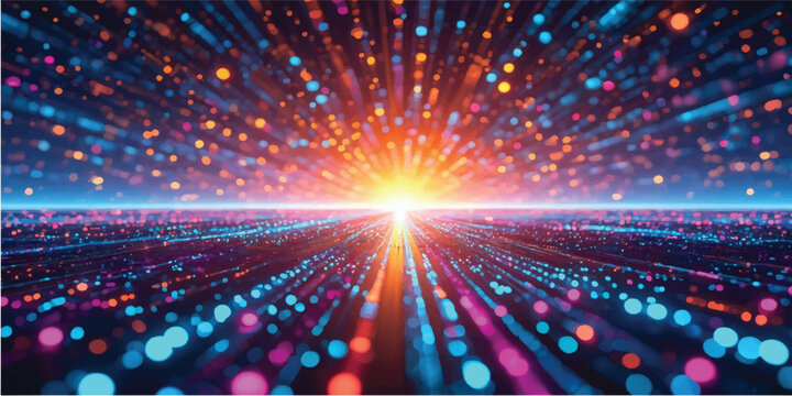A glowing abstract backdrop of a dancing crowd in a nightclub featuring blue laser bursts, bright energy patterns, and shiny disco light effects for a stellar night design