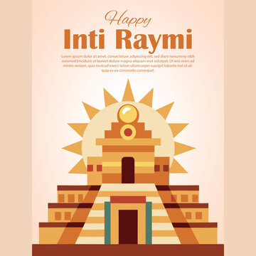 An illustration celebrating the ancient inca festival of inti raymi with a majestic sun temple and radiant sun emblem