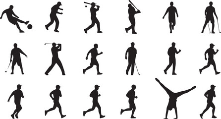Fototapeta premium Sports activities silhouette vector illustration set. Collection of various athletes icons for design projects and web graphics.