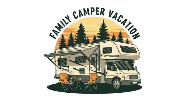 Family Camper Vacation RV Motorhome Outdoor Adventure.
