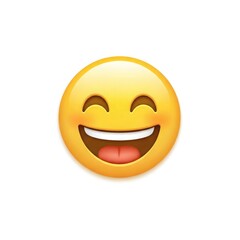 Fototapeta premium A cheerful emoji with a wide smile and tongue out on a white background