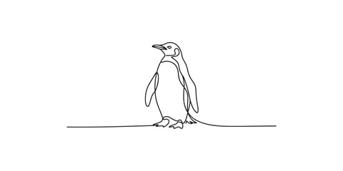 A simple line drawing of a penguin standing on the ground looking left © Line Art