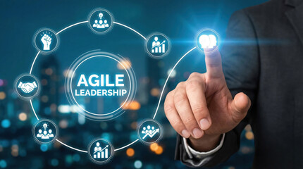 Naklejka premium Agile corporate business strategy concept agile leadership digital interface