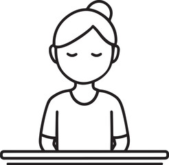 Obraz premium Hand Drawn Woman Sitting at Desk Black and White Avatar Illustration in Minimal Line Art Style Design