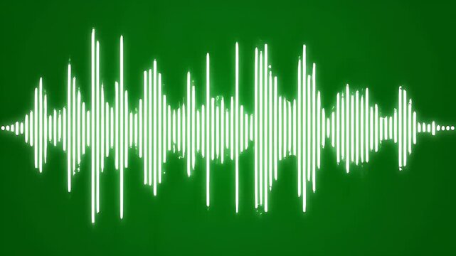 Audio Spectrum Visualizer on Green Screen - A white audio waveform or soundwave equalizer is displayed against a solid green screen background.