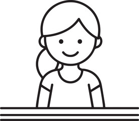 Obraz premium Hand Drawn Woman Sitting at Desk Black and White Avatar Illustration in Minimal Line Art Style Design