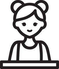 Obraz premium Hand Drawn Woman Sitting at Desk Black and White Avatar Illustration in Minimal Line Art Style Design