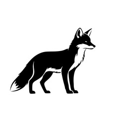 Fototapeta premium Elegant Black and White Fox Silhouette Vector Illustration Standing Alertly, Ideal for Modern Branding, Wildlife Logos, and Nature-Themed Designs