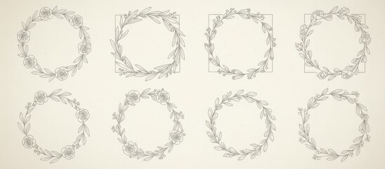 Obraz premium Hand Drawn Floral Frame with Delicate Botanical Branches Leaves and Flowers