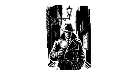 Fototapeta premium Man in coat holding flashlight outside.