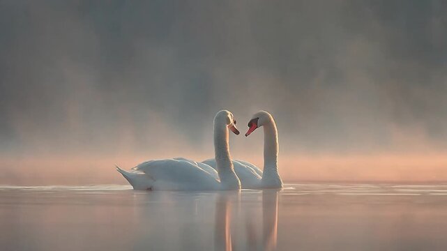 Flock of Swans Gracefully Swimming Across a Lake