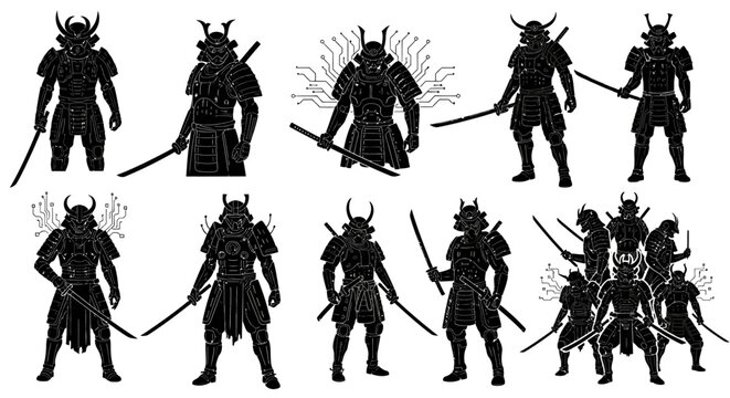 Cyberpunk Samurai Warriors Collection: Digital Art, Futuristic Warriors, Japanese Culture