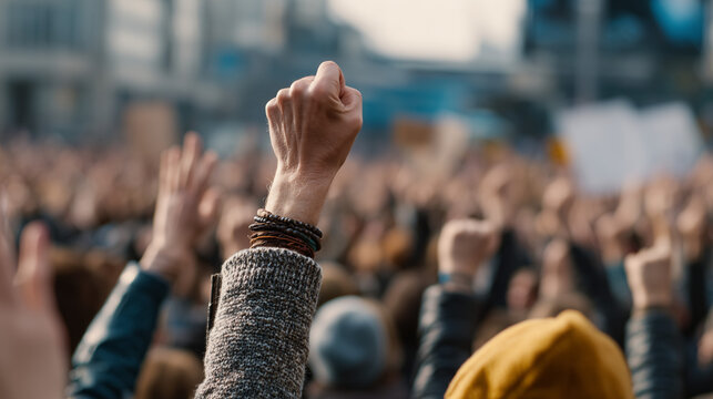 Power to the People: A sea of raised fists surges with the energy of collective action, expressing unity and solidarity in a powerful display of community.