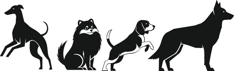 Set of Silhouette Dog Icons Featuring Different Breeds and Poses for Pet Lovers and Animal Design © ARIFUL