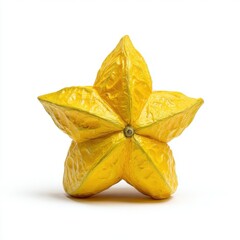 Fototapeta premium Bright Yellow Starfruit with Five Lobes on a White Background with Soft Shadow