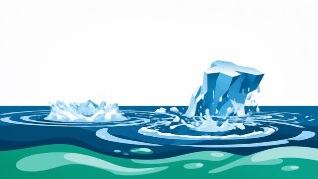 Melting Iceberg in Blue Ocean with Ripples.