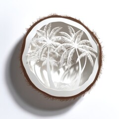 Coconut Shell With Palm Tree Silhouette Interior White Background Natural Tropical Vibe